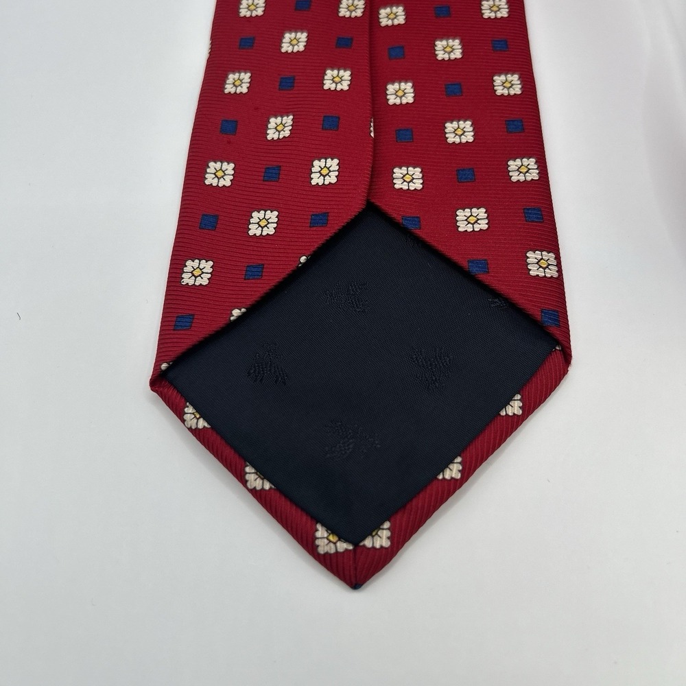 Brooks Brothers Makers Repp Silk Neck Tie USA Red‎ Floral Geometric 3.5"x58" - Picture 2 of 3